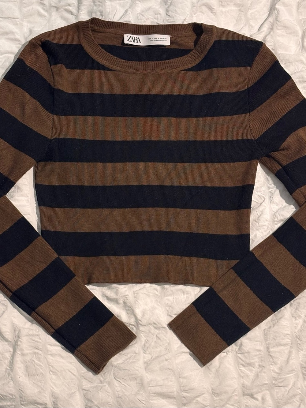Zara Brown and Black Striped Crewneck Sweater